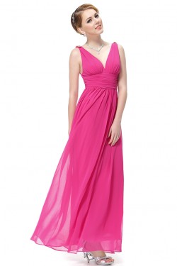 A-Line V-Neck Hot Pink Long Chiffon Bridesmaid Dresses/Wedding Party Dresses BD010241