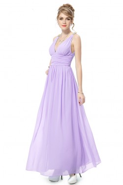 A-Line V-Neck Long Lilac Chiffon Bridesmaid Dresses/Wedding Party Dresses BD010243
