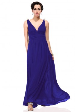 A-Line V-Neck Long Royal Blue Chiffon Bridesmaid Dresses/Wedding Party Dresses BD010244