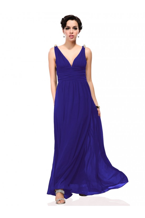 A-Line V-Neck Long Royal Blue Chiffon Bridesmaid Dresses/Wedding Party Dresses BD010244