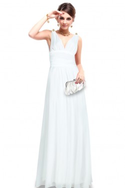 A-Line V-Neck Long White Chiffon Bridesmaid Dresses/Wedding Party Dresses BD010245
