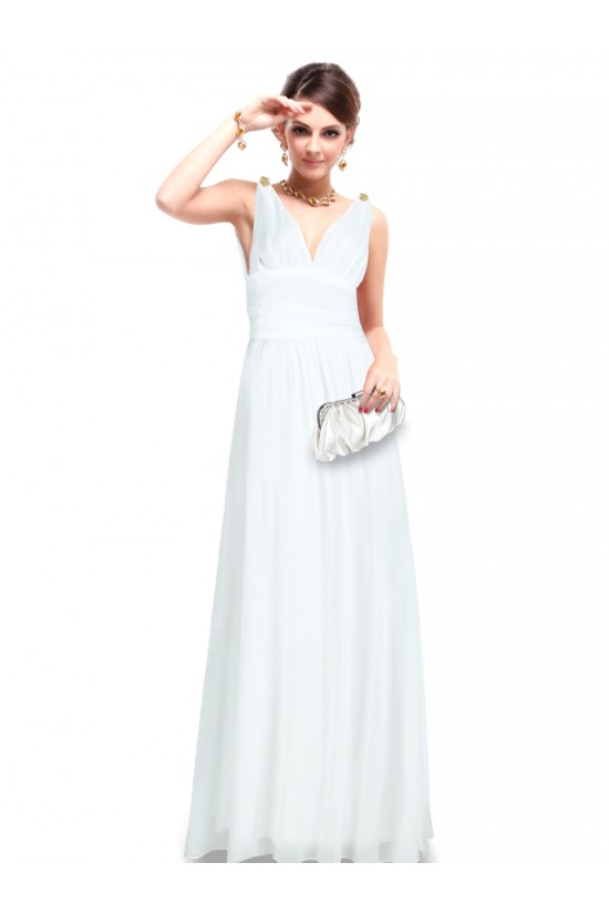 A-Line V-Neck Long White Chiffon Bridesmaid Dresses/Wedding Party Dresses BD010245