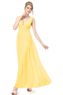 A-Line V-Neck Long Yellow Chiffon Bridesmaid Dresses/Wedding Party Dresses BD010246