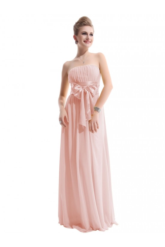 A-Line Empire Strapless Long Pink Chiffon Bridesmaid Dresses/Wedding Party Dresses/Maternity Dresses BD010251