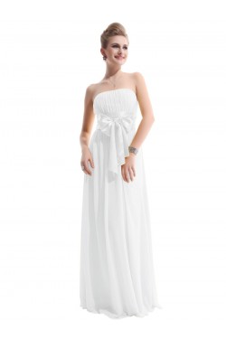 A-Line Empire Strapless Long White Chiffon Bridesmaid Dresses/Wedding Party Dresses/Maternity Dresses BD010255