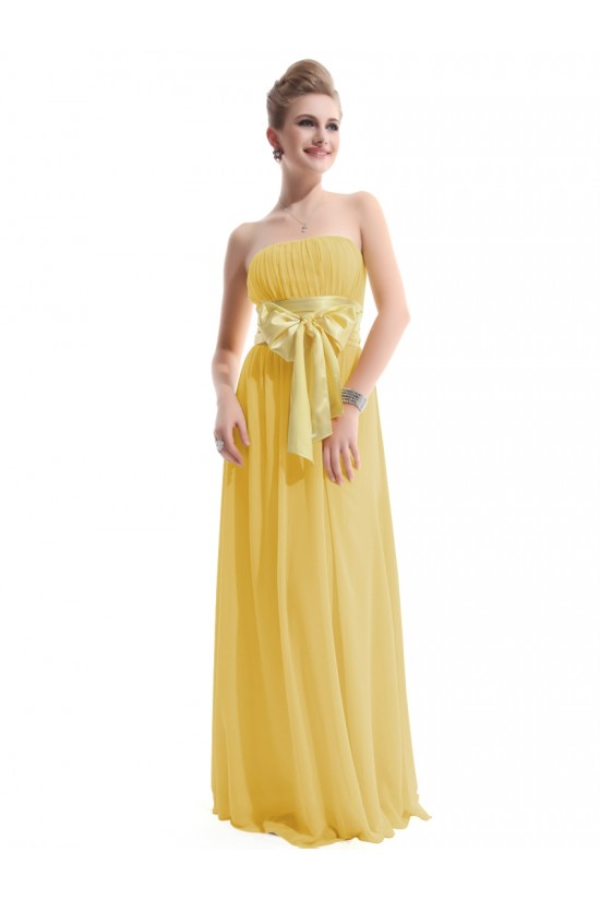 A-Line Empire Strapless Long Yellow Chiffon Bridesmaid Dresses/Wedding Party Dresses/Maternity Dresses BD010256