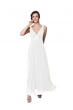 Empire Long White Beaded Chiffon Bridesmaid Dresses/Wedding Party Dresses/Maternity Evening Dresses BD010260