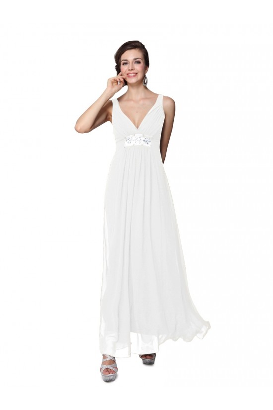 Empire Long White Beaded Chiffon Bridesmaid Dresses/Wedding Party Dresses/Maternity Evening Dresses BD010260