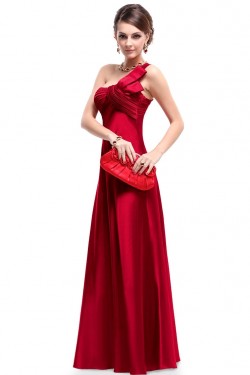 Empire One-Shoulder Red Long Chiffon Bridesmaid Dresses/Evening Dresses BD010270