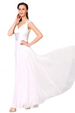 A-Line Long White Chiffon Bridesmaid Dresses/Evening Dresses BD010275