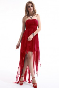 High Low Strapless Red Chiffon Bridesmaid Dresses/Evening Dresses BD010277