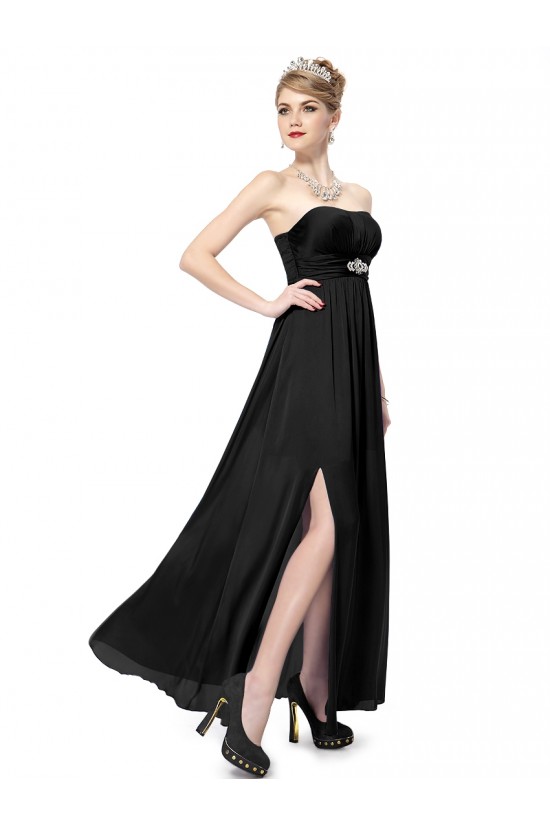 A-Line Strapless Long Black Chiffon Bridesmaid Dresses/Evening Dresses BD010278