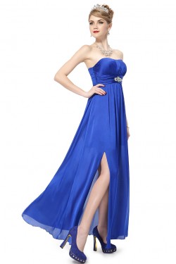 A-Line Strapless Long Royal Blue Chiffon Bridesmaid Dresses/Evening Dresses BD010279