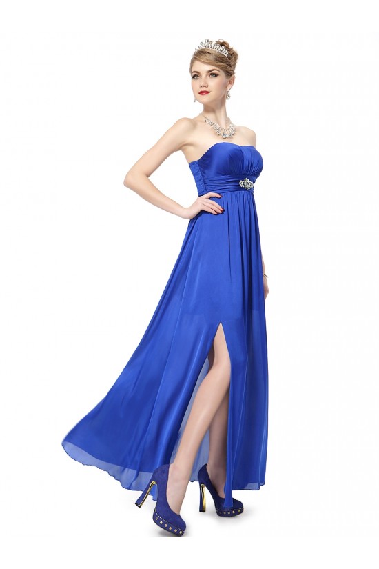 A-Line Strapless Long Royal Blue Chiffon Bridesmaid Dresses/Evening Dresses BD010279