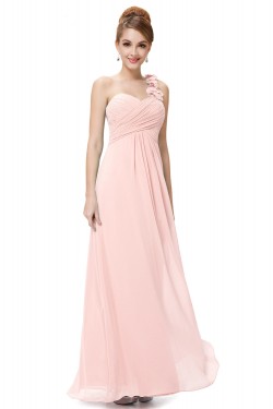 A-Line One-Shoulder Sweetheart Long Pink Chiffon Bridesmaid Dresses/Evening Dresses BD010286