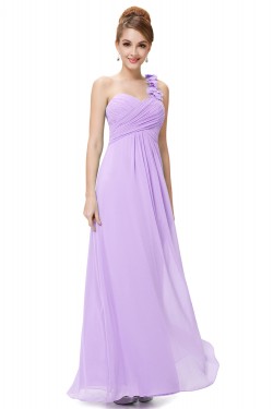 A-Line One-Shoulder Sweetheart Long Lilac Chiffon Bridesmaid Dresses/Evening Dresses BD010288