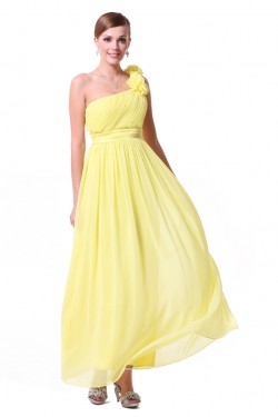 A-Line One-Shoulder Long Yellow Chiffon Bridesmaid Dresses/Evening Dresses BD010290