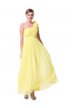 A-Line One-Shoulder Long Yellow Chiffon Bridesmaid Dresses/Evening Dresses BD010290