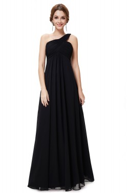 Empire One-Shoulder Long Black Chiffon Bridesmaid Dresses/Evening Dresses/Maternity Dresses BD010291