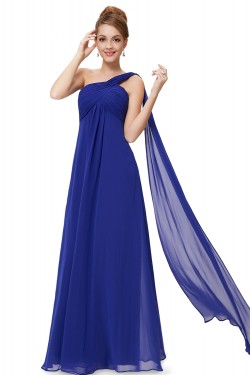 Empire One-Shoulder Long Royal Blue Chiffon Bridesmaid Dresses/Evening Dresses/Maternity Dresses BD010292
