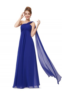 Empire One-Shoulder Long Royal Blue Chiffon Bridesmaid Dresses/Evening Dresses/Maternity Dresses BD010292