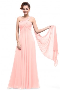 Empire One-Shoulder Long Pink Chiffon Bridesmaid Dresses/Evening Dresses/Maternity Dresses BD010294