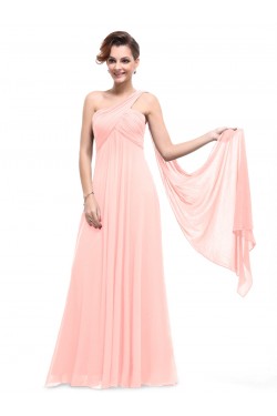 Empire One-Shoulder Long Pink Chiffon Bridesmaid Dresses/Evening Dresses/Maternity Dresses BD010294