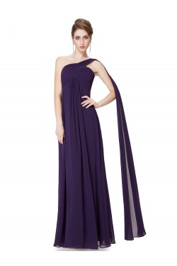 Empire One-Shoulder Long Purple Chiffon Bridesmaid Dresses/Evening Dresses/Maternity Dresses BD010295
