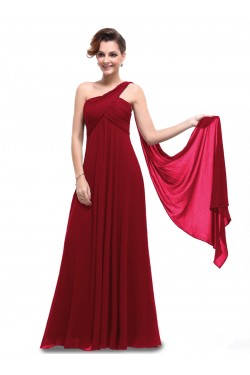 Empire One-Shoulder Long Burgundy Chiffon Bridesmaid Dresses/Evening Dresses/Maternity Dresses BD010296