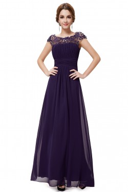 A-Line Cap-Sleeve Long Purple Chiffon Bridesmaid Dresses/Evening Dresses BD010302