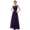 A-Line Cap-Sleeve Long Purple Chiffon Bridesmaid Dresses/Evening Dresses BD010302