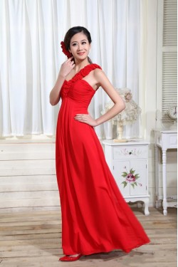 Empire One-Shoulder Long Red Chiffon Bridesmaid Dresses/Evening Dresses/Maternity Dresses BD010304