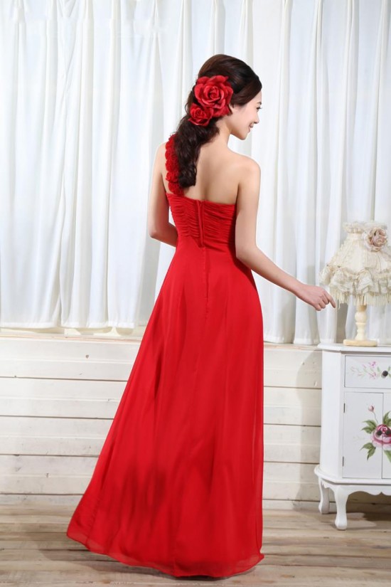 Empire One-Shoulder Long Red Chiffon Bridesmaid Dresses/Evening Dresses/Maternity Dresses BD010304