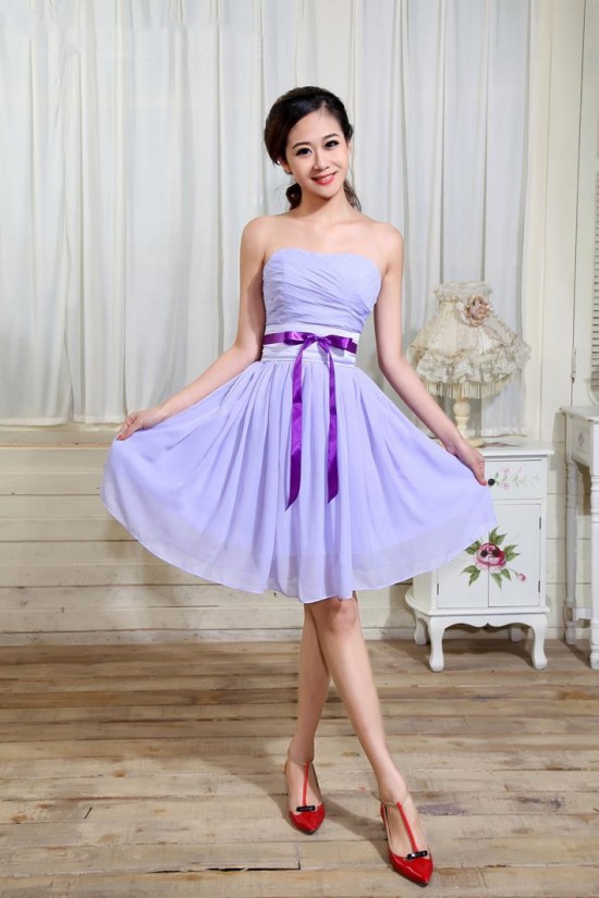 A-Line Strapless Short Chiffon Bridesmaid Dresses/Wedding Party Dresses BD010305