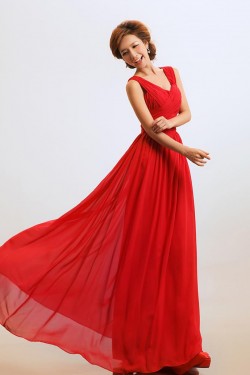 A-Line Chiffon Long Red Bridesmaid Dresses/Wedding Party Dresses BD010309