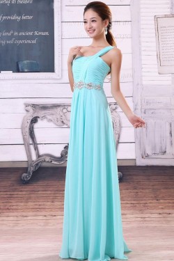 A-Line One-Shoulder Long Blue Chiffon Bridesmaid Dresses/Wedding Party Dresses BD010310