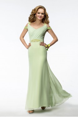 Sheath V-Neck Green Beaded Long Chiffon Bridesmaid Dresses/Evening Dresses BD010317