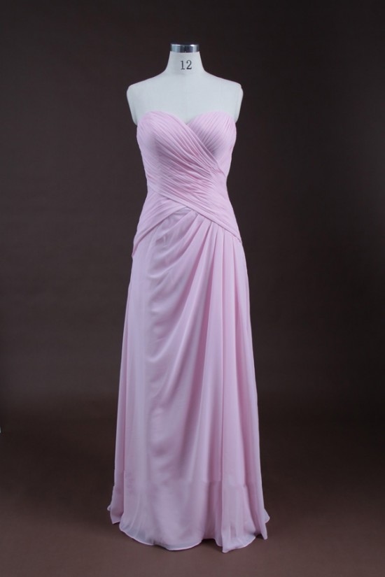 Sheath/Column Sweetheart Long Pink Chiffon Bridesmaid Dresses/Wedding Party Dresses BD010319