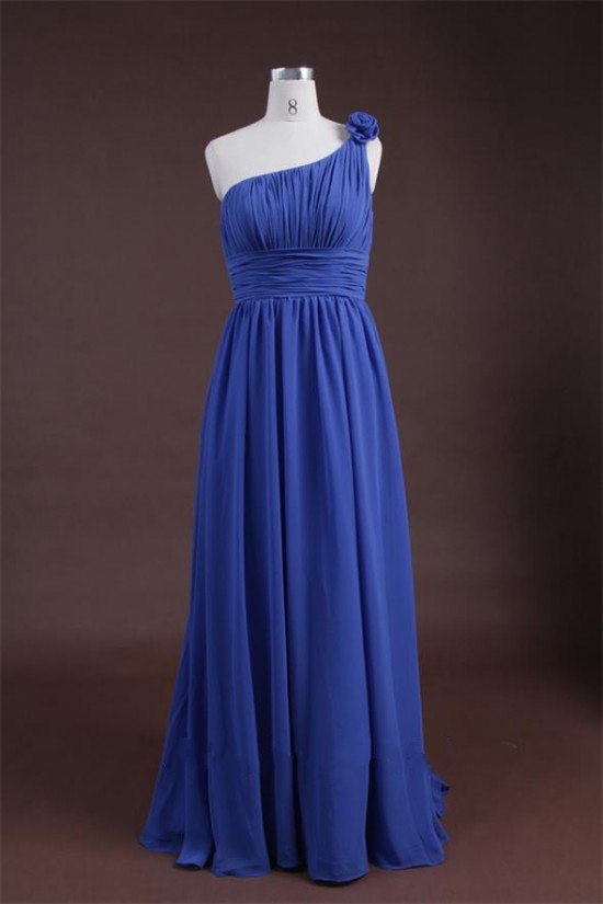 Sheath/Column One-Shoulder Long Blue Chiffon Bridesmaid Dresses/Wedding Party Dresses BD010321