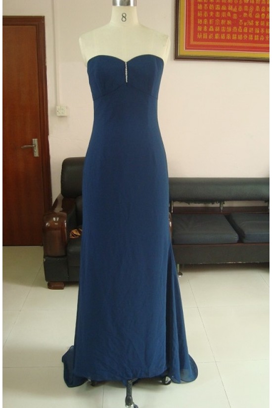 A-Line Removable One-Shoulder Long Blue Chiffon Bridesmaid Dresses/Wedding Party Dresses BD010326