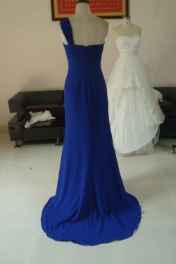 A-Line Removable One-Shoulder Long Blue Chiffon Bridesmaid Dresses/Wedding Party Dresses BD010326