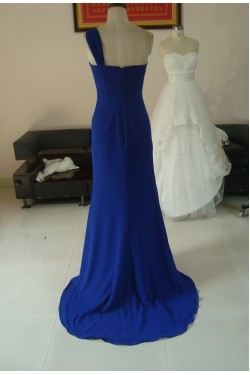 A-Line Removable One-Shoulder Long Blue Chiffon Bridesmaid Dresses/Wedding Party Dresses BD010326