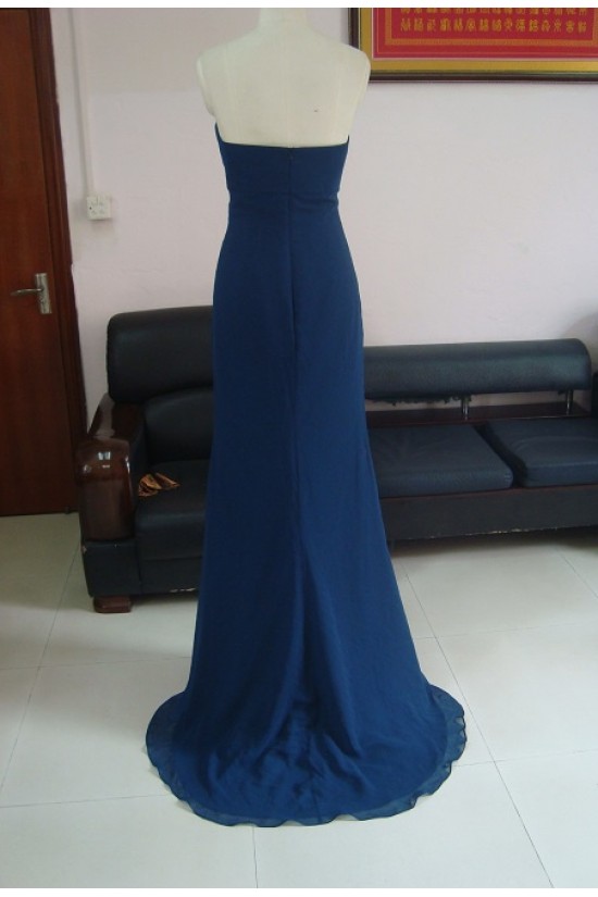 A-Line Removable One-Shoulder Long Blue Chiffon Bridesmaid Dresses/Wedding Party Dresses BD010326