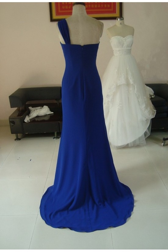 A-Line Removable One-Shoulder Long Blue Chiffon Bridesmaid Dresses/Wedding Party Dresses BD010326