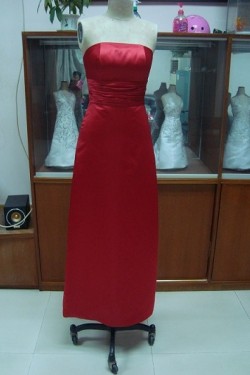 A-Line Strapless Long Red Bridesmaid Dresses/Wedding Party Dresses BD010327