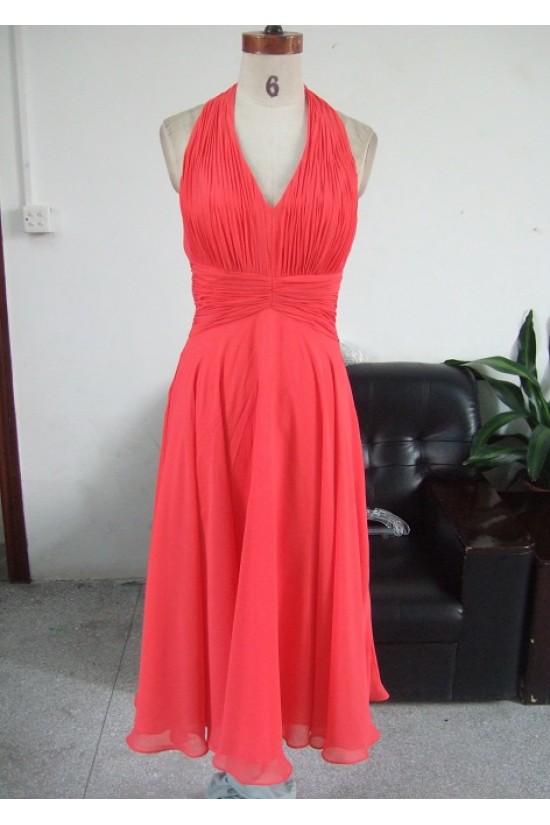 A-Line V-Neck Halter Short Chiffon Bridesmaid Dresses/Wedding Party Dresses BD010329
