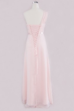 A-Line One-Shoulder Long Pink Chiffon Bridesmaid Dresses/Wedding Party Dresses BD010331