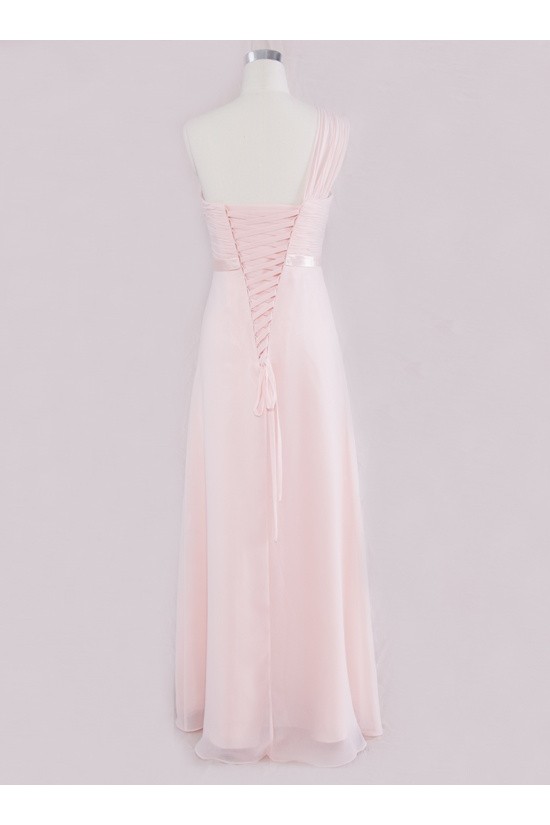 A-Line One-Shoulder Long Pink Chiffon Bridesmaid Dresses/Wedding Party Dresses BD010331
