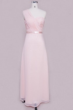 A-Line One-Shoulder Long Pink Chiffon Bridesmaid Dresses/Wedding Party Dresses BD010331
