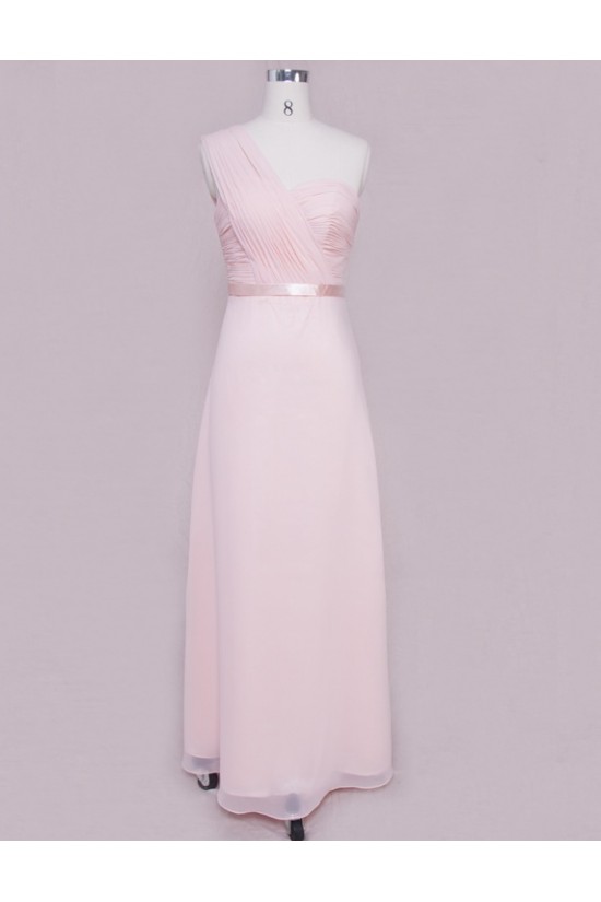 A-Line One-Shoulder Long Pink Chiffon Bridesmaid Dresses/Wedding Party Dresses BD010331